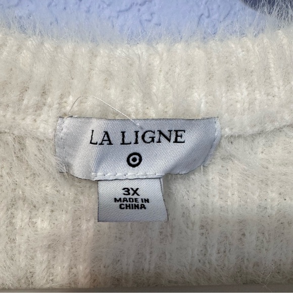La Ligne For Target Soft Fluffy White With Blue Stripes Crew Neck Sweater - Picture 2 of 3
